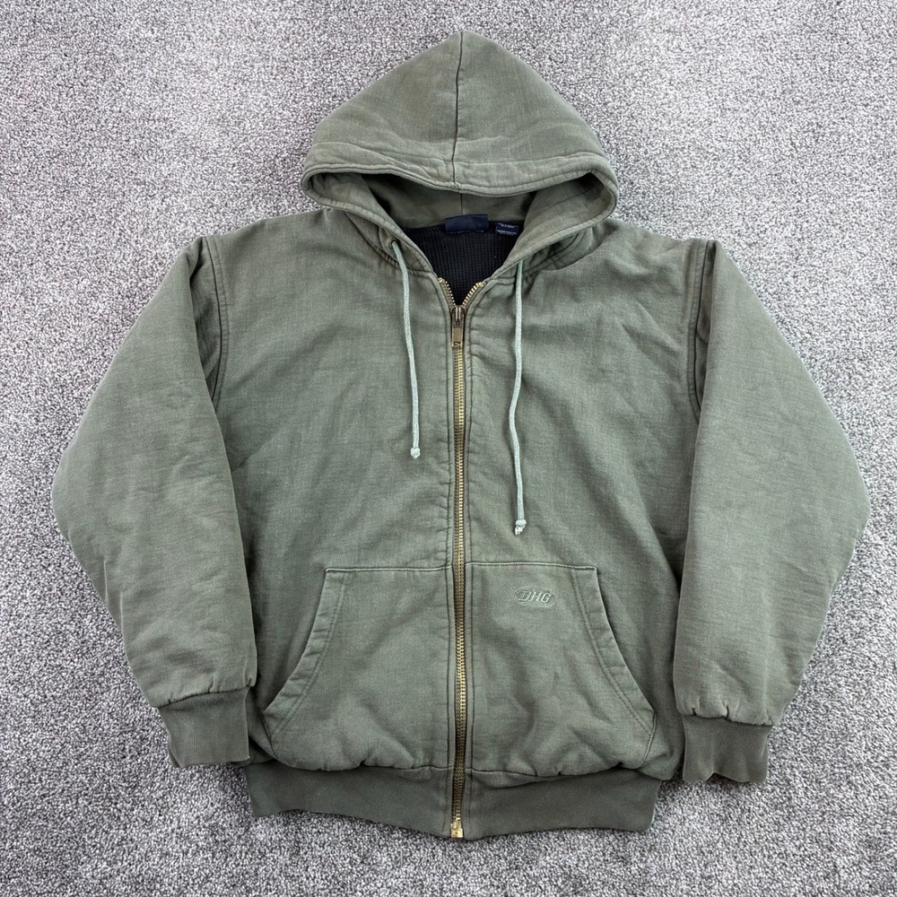 Vintage Profile Varsity Hoodie Mens M Green Thermal Lined Zip Heavyweight